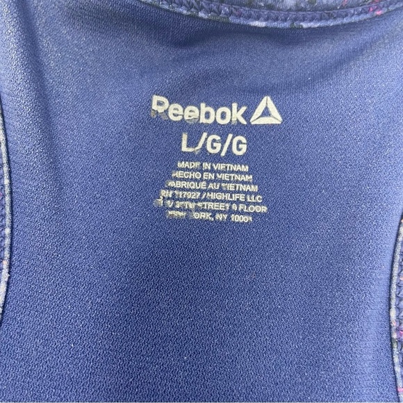 Reebok Woman’s Renew Long lined printed Sport Bra Removable Cups Blue Large - Picture 3 of 7